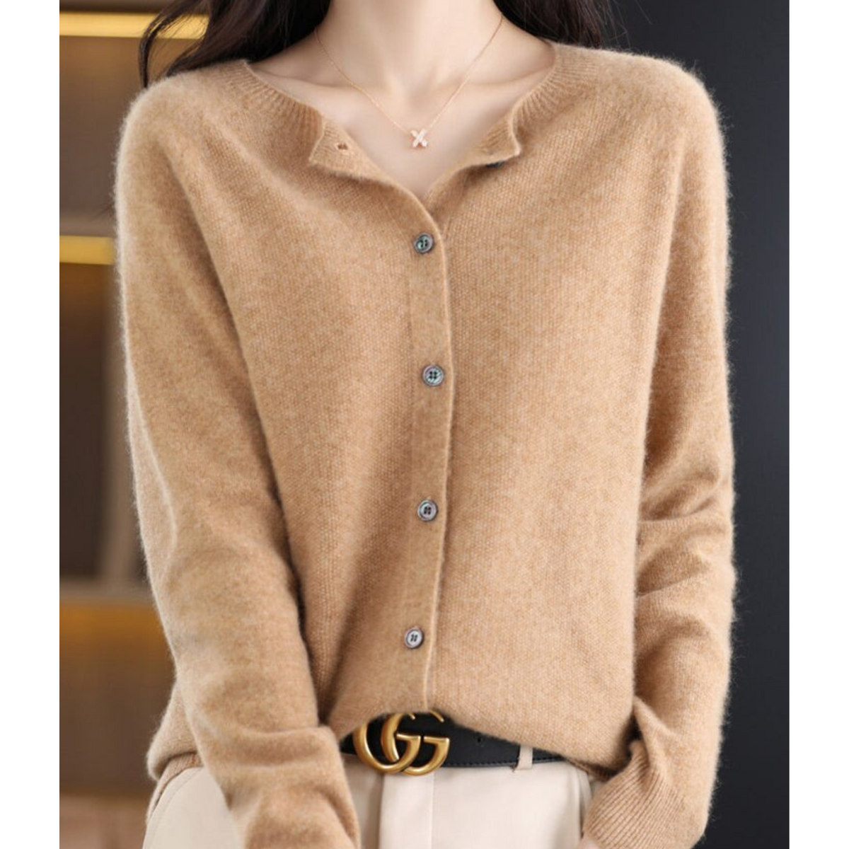 EVA-US | Merino wool women's O-neck cardigan cashmere sweater