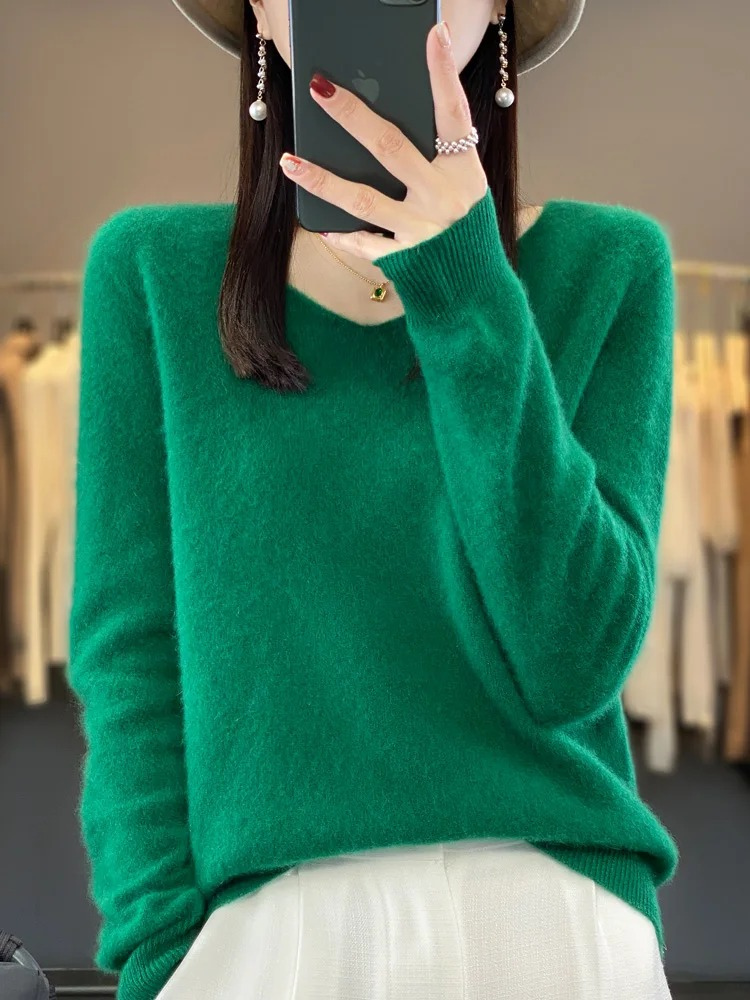 EVA-US | Cashmere Pullover Women Elegant V neck, Soft & Comfortable