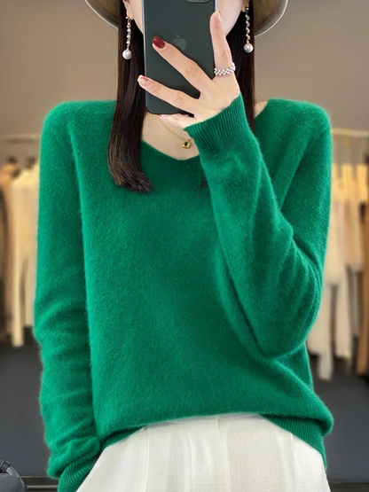 EVA-US | Cashmere Pullover Women Elegant V neck, Soft & Comfortable