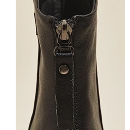 Women's leather ankle boots with back zipper and low heel