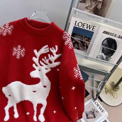 Christmas sweater for women, knitted, with reindeer and snowflakes