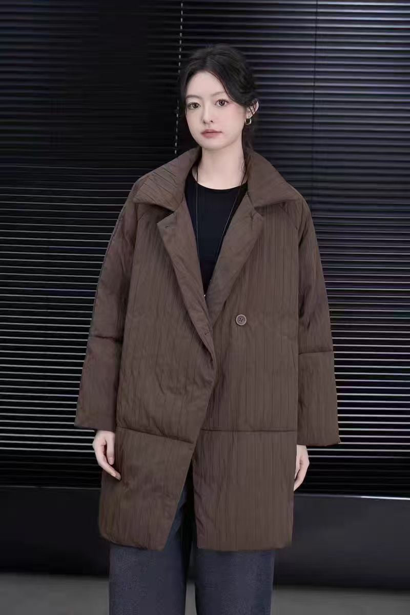 Mid-length down jacket with lapels, white duck down