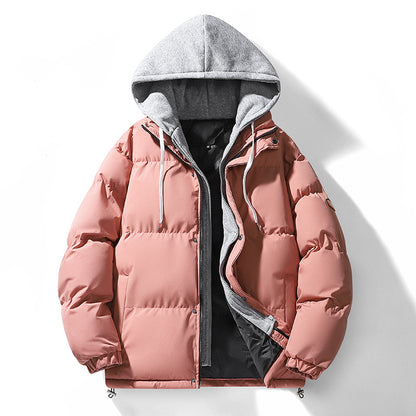 Padded hooded jacket for men, in layered look