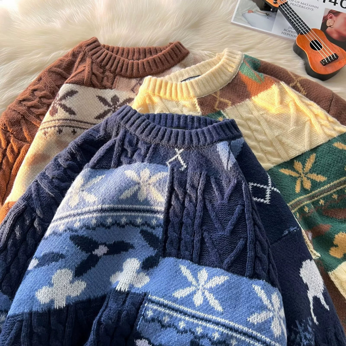 Retro knitted sweater for couples, Christmas cable pattern