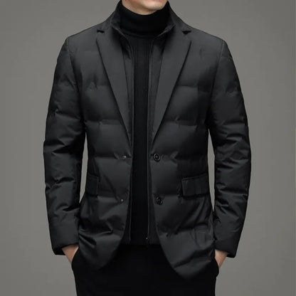 Men's down jacket in blazer style with detachable collar