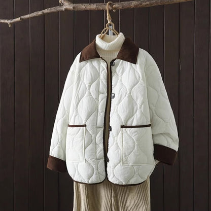 Women's quilted jacket, short, with contrast collar