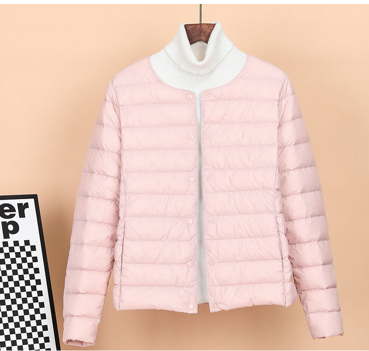 Lightweight, short down jacket as a base layer