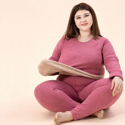 Padded thermal underwear set with lamb fleece imitation