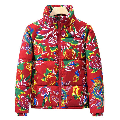 Padded winter jacket with floral pattern, unisex