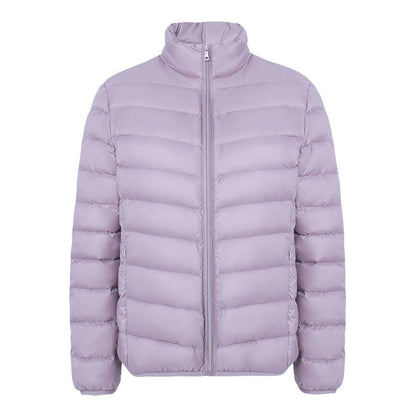 Light women's down jacket with stand-up collar