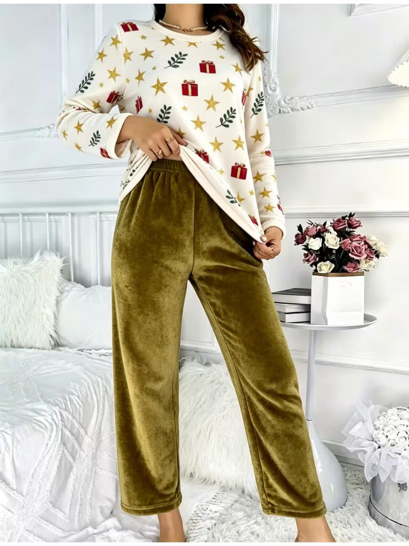 Christmas House Suit Set made of Flannel for Women