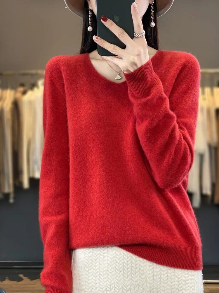 EVA-US | Cashmere Pullover Women Elegant V neck, Soft & Comfortable