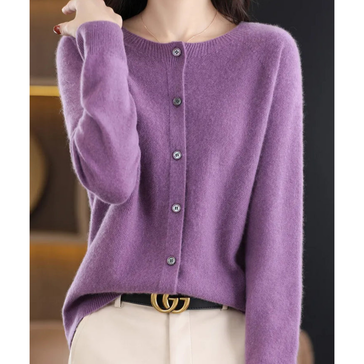 EVA-US | Merino wool women's O-neck cardigan cashmere sweater