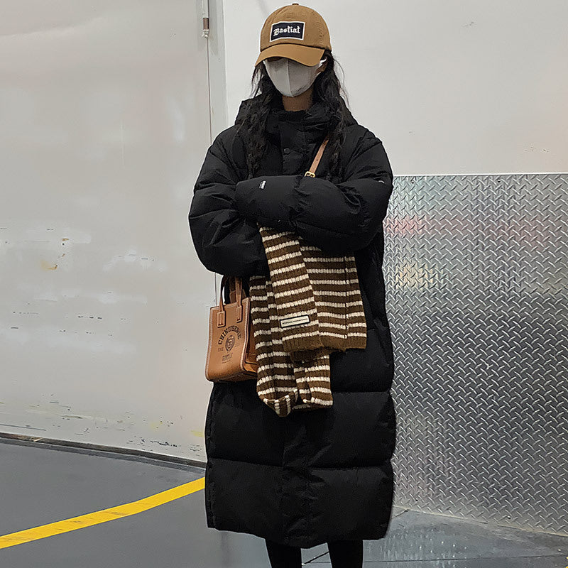 Long, padded women's winter jacket, loosely fitted