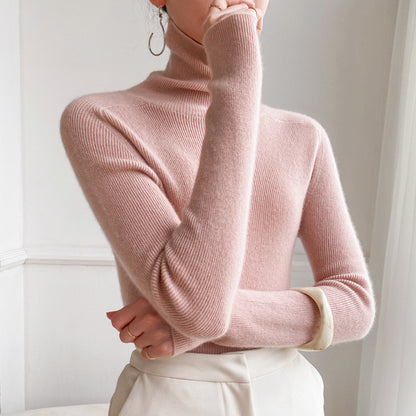 Ladies' knitted pullover with stand-up collar, warm and versatile