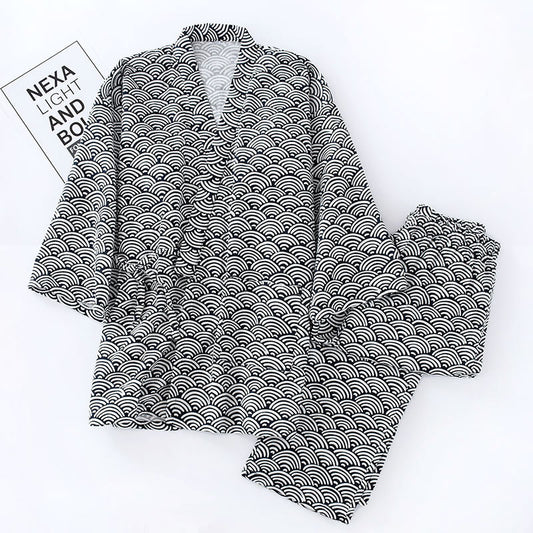 Men's kimono-style house suit made of cotton gauze