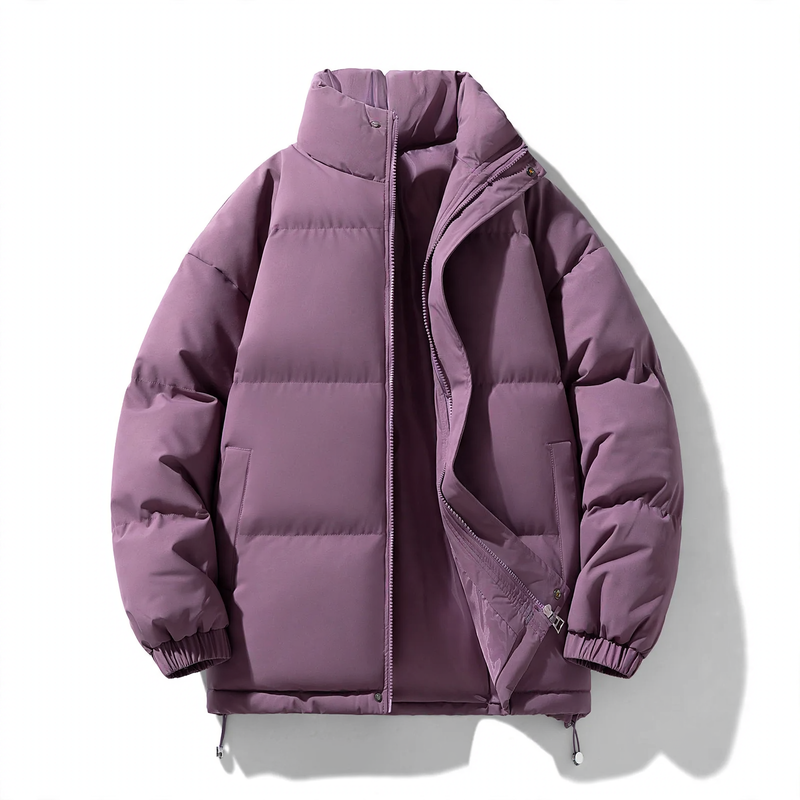 Unisex quilted jacket, stand-up collar, padded, solid color