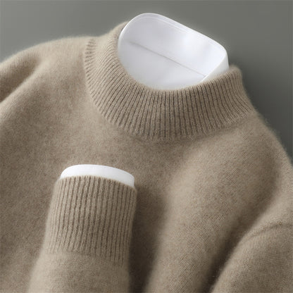 Men's wool sweater with stand-up collar