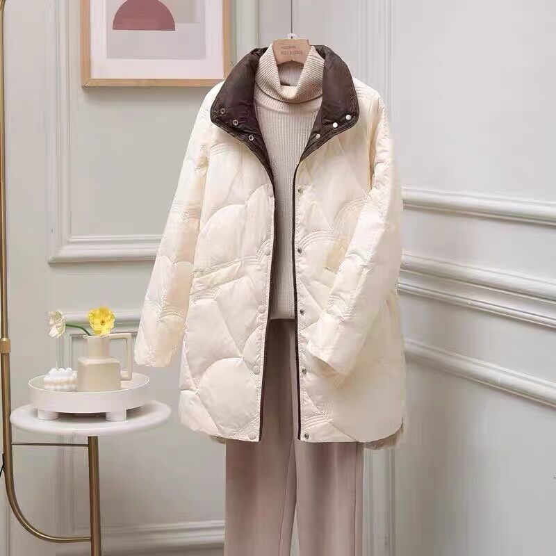Lightweight down jacket with stand-up collar for women, plus size
