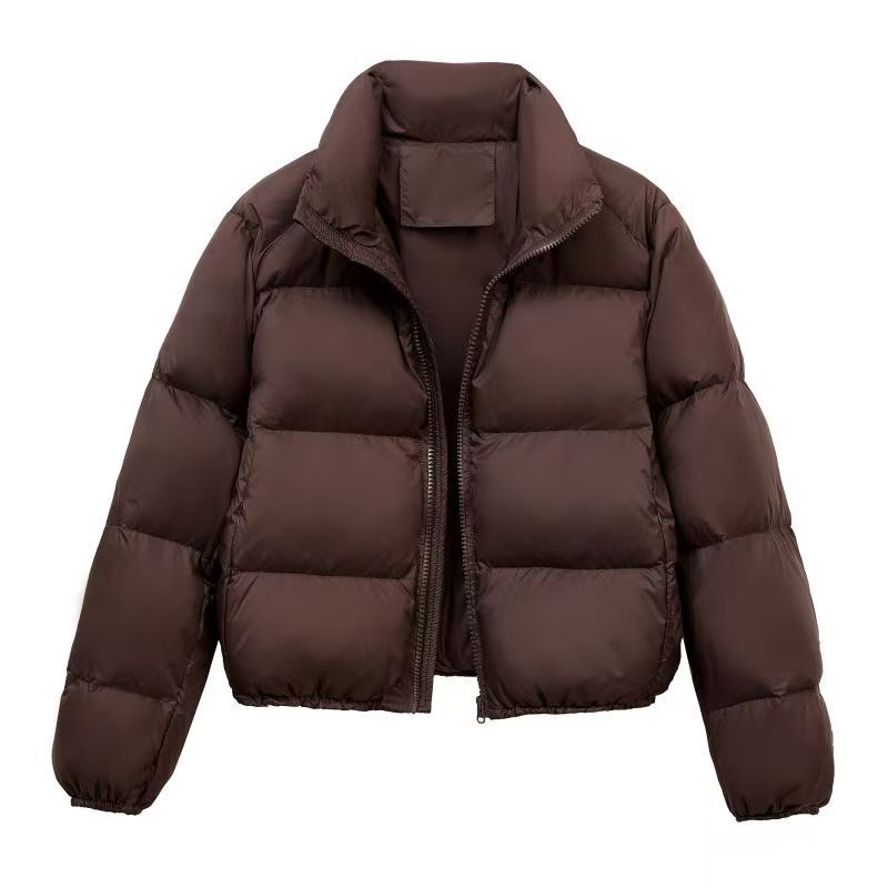 Short women's quilted jacket, lined, stand-up collar