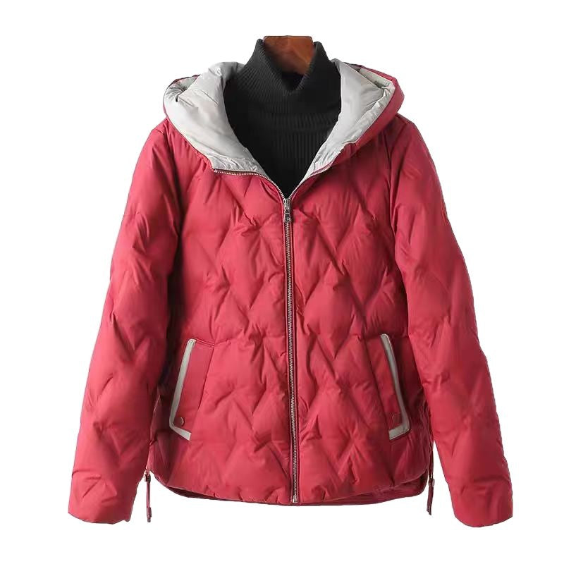 Short, loose down jacket with hood