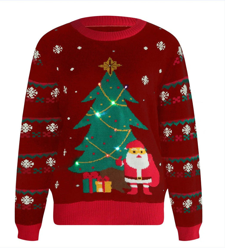 Christmas sweater with Christmas tree motif and LED light