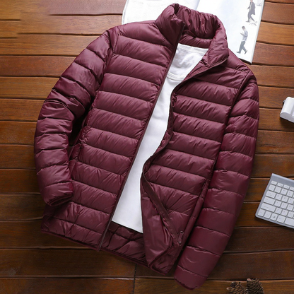 Light men's quilted jacket with stand-up collar