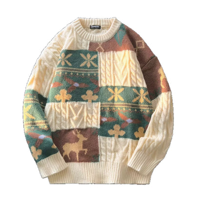 Retro knitted sweater for couples, Christmas cable pattern