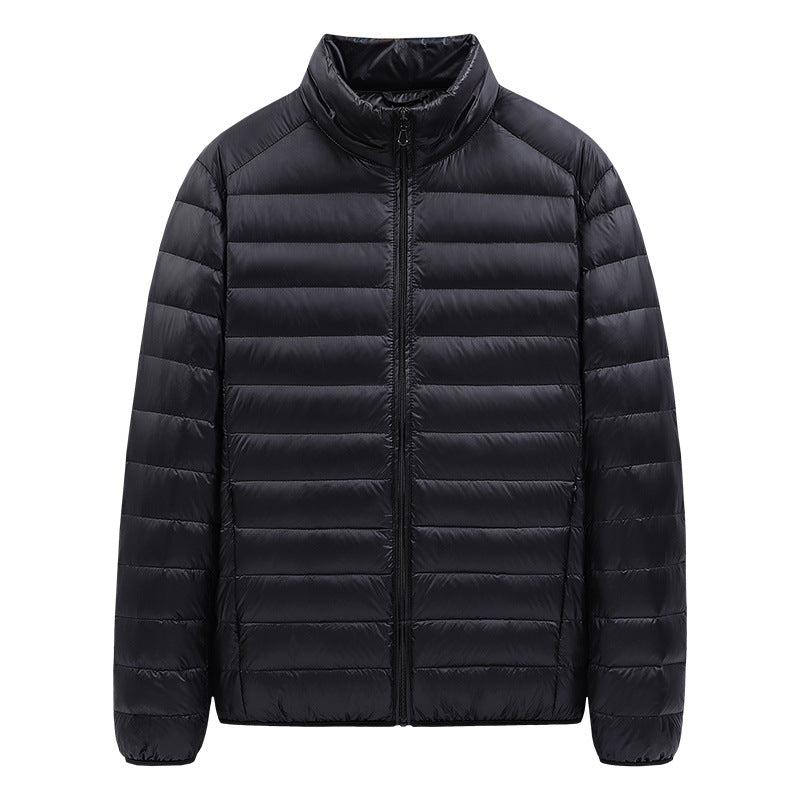 Light men's down jacket with stand-up collar, 90% duck down