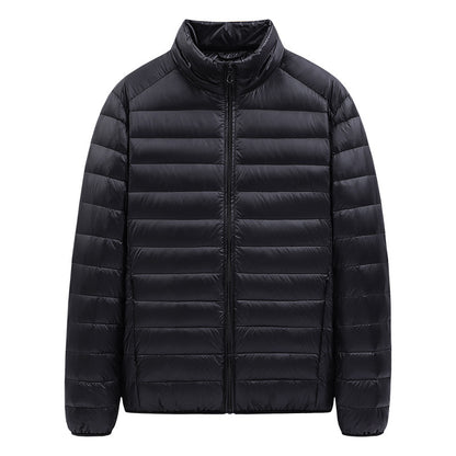 Light men's down jacket with stand-up collar, 90% duck down