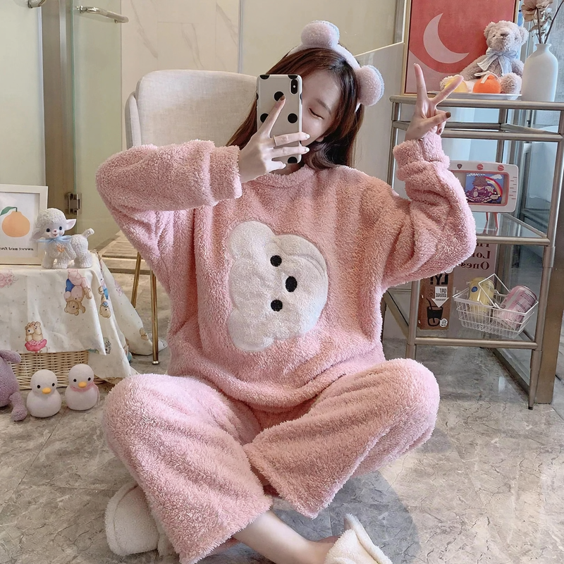 Ladies' pajama set, coral fleece, long-sleeved