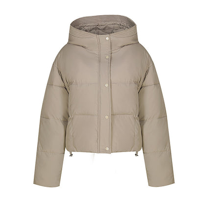 Short quilted jacket for women with stand-up collar and button placket