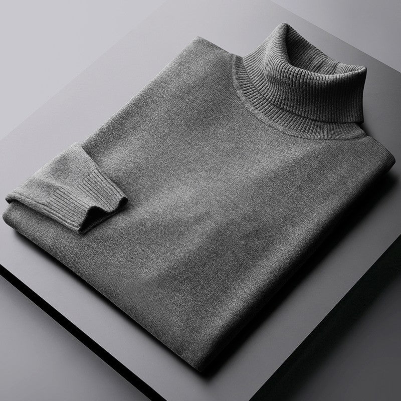Padded men's knitted sweater with stand-up collar