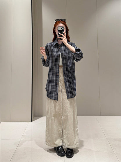 Ladies' corduroy pants with high waistband and wide leg
