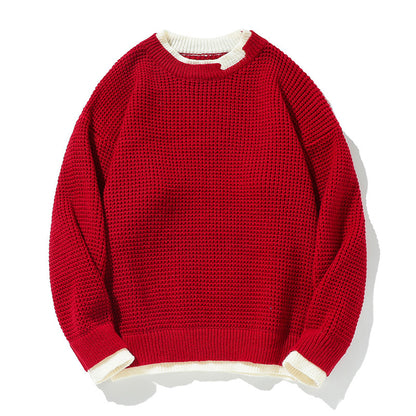 Men's knit sweater with Henley neckline, red