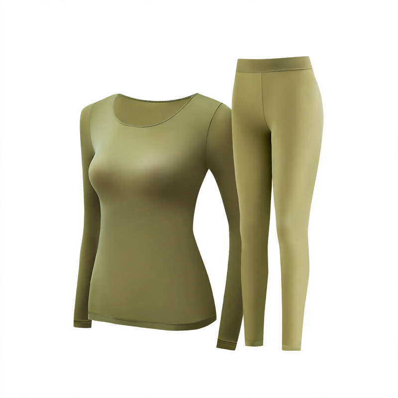 Women's thermal underwear, elastic, solid color, round neck