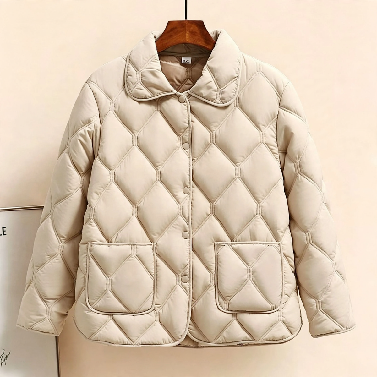 Women’s quilted jacket, lightweight, fitted, with V-neck