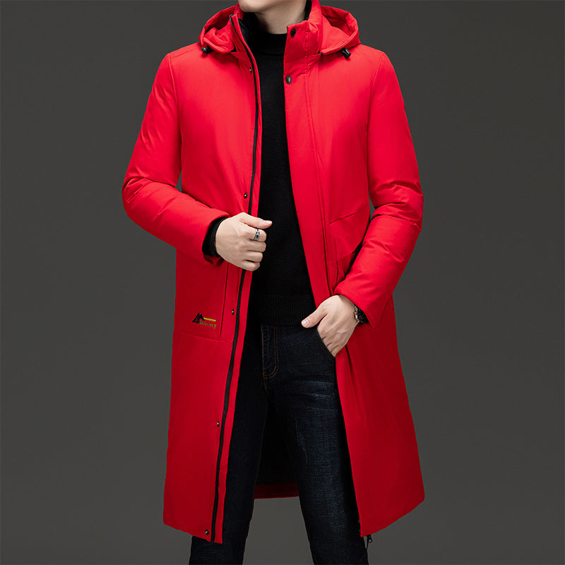 Long men's winter jacket with removable collar