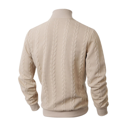 Men's knit sweater with stand-up collar, breathable