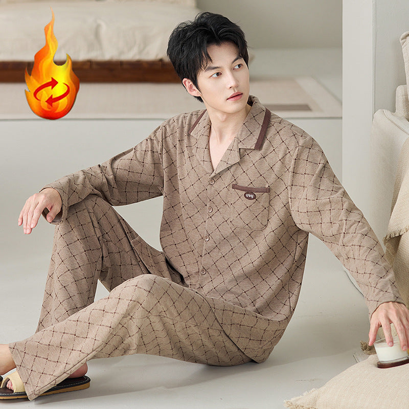 Men's Pajama Set, Silk and Wool, Long Sleeve, with Lapel