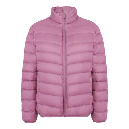 Light women's down jacket with stand-up collar