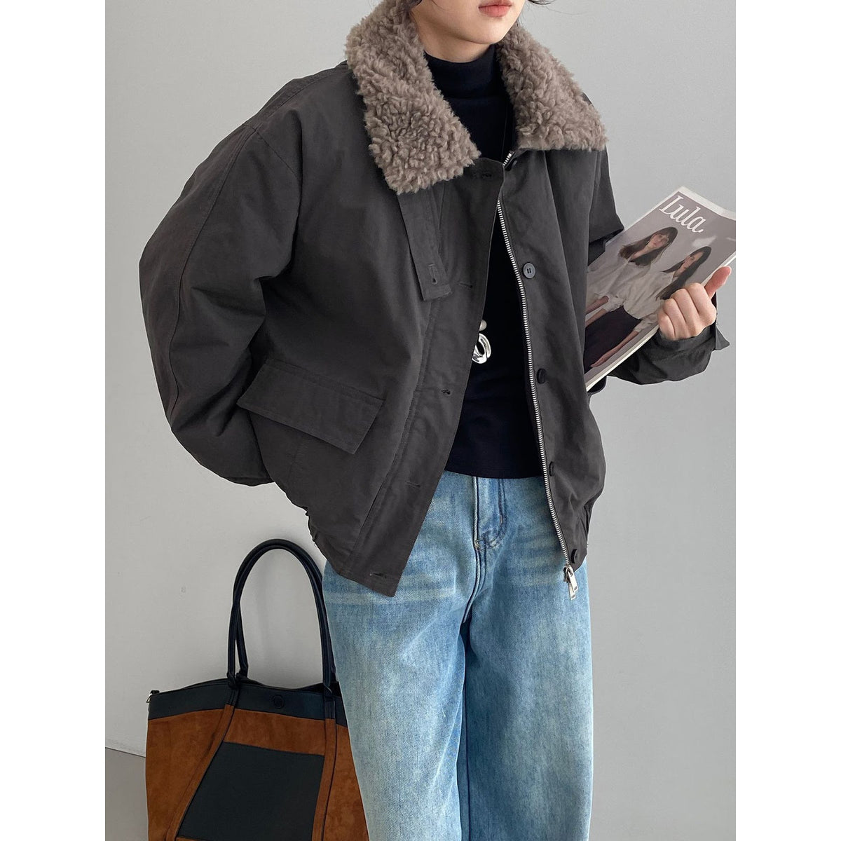 Vintage parka with lamb fleece collar