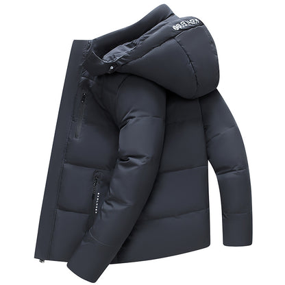 Short men's down jacket with removable hood