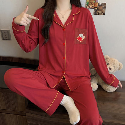 Women's pajama set, long-sleeved, cotton look