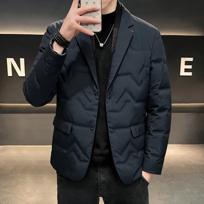 Men's down jacket in blazer style with detachable collar
