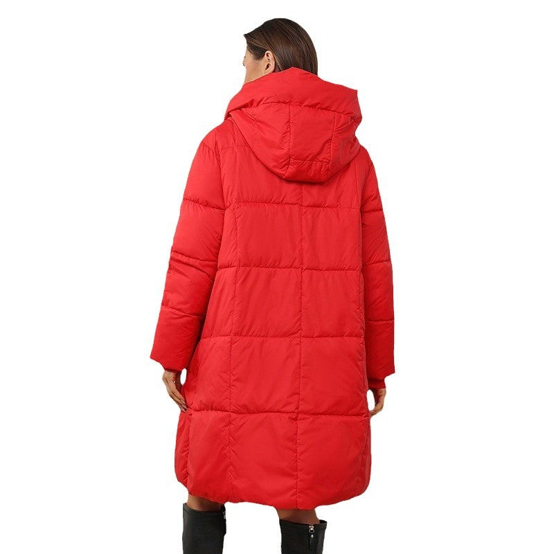 Long, padded winter coat for women, knee-length