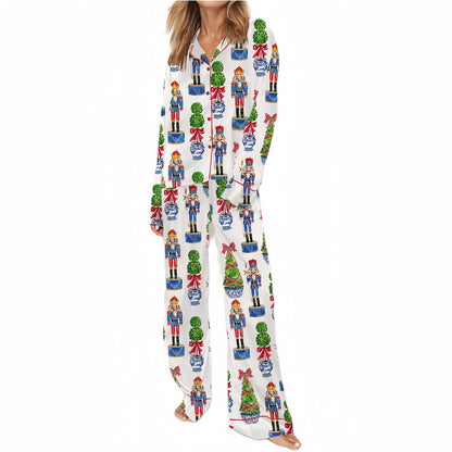 Women's pajamas with Christmas tree print, long sleeve