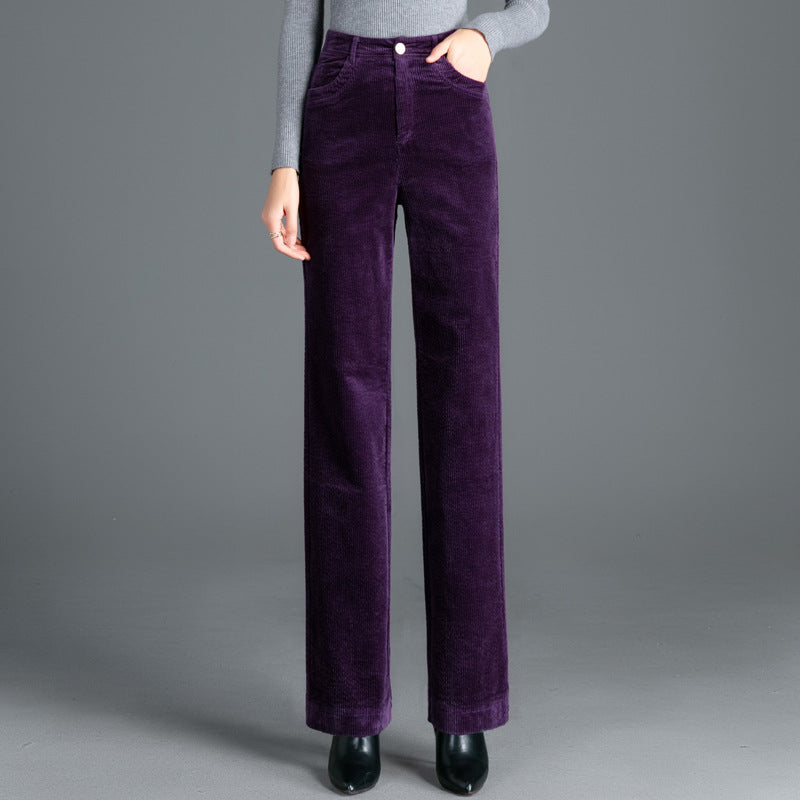 Straight-cut corduroy trousers with high waistband