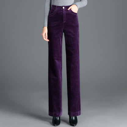 Straight-cut corduroy trousers with high waistband