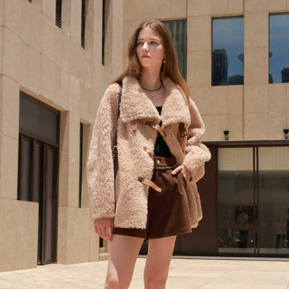 Women's Faux Fur Coat with Lapel Collar, Loose